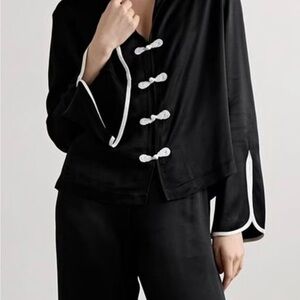 Sleeper-luxury sleepwear.Mandarin Inspired Black Pajamas.Purchased at Bergdorf.